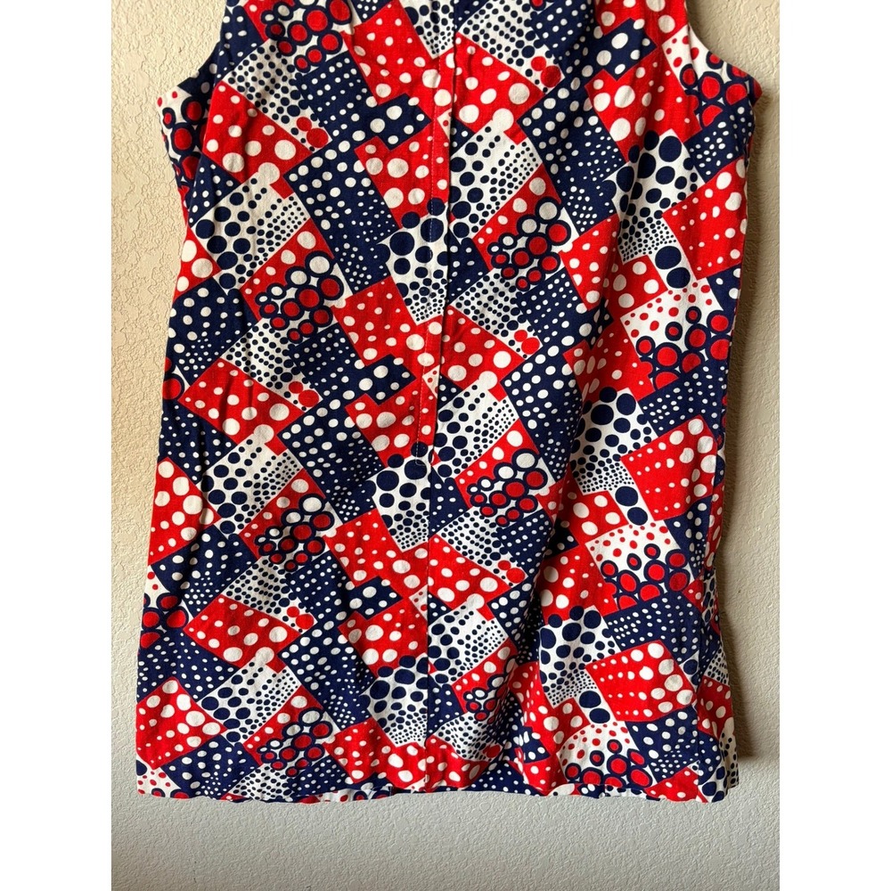 Vintage Fritzi of California 60s Mod Shift Dress Red White Blue Polka Dot Mini - Picture 8 of 8